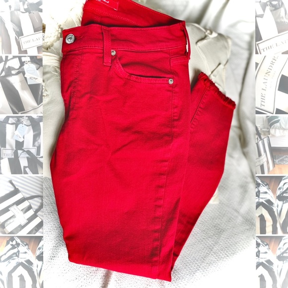 7 FOR ALL MANKIND | 28 | Frayed Hem Cigarette Skinny Cotton High Cropped Jeans - Picture 4 of 15